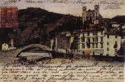 View at Dolce Acqua with the Borgho Antico the bridge over the Nervia and the Doria Castle Postcard